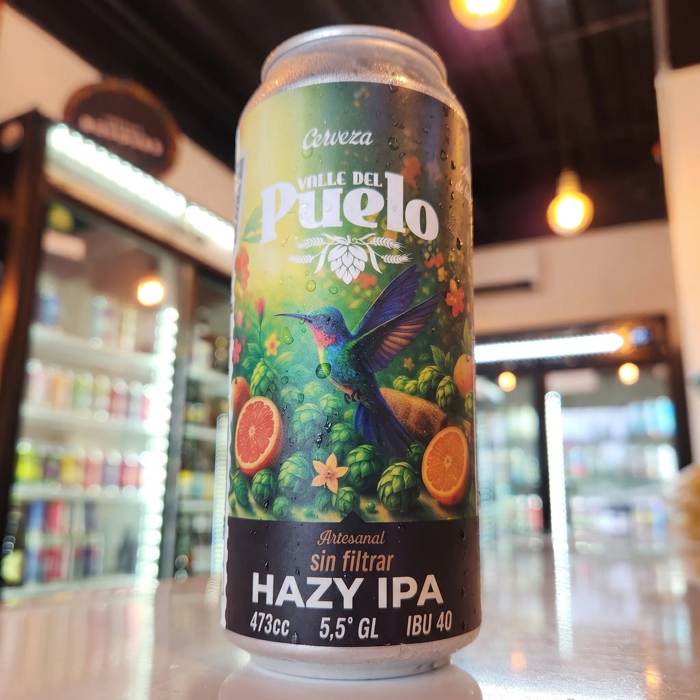 Cerveza artesanal chilena Valle del Puelo Hazy IPA 473cc. Compra online en Puerto Cervecero, Puerto Varas Chile.