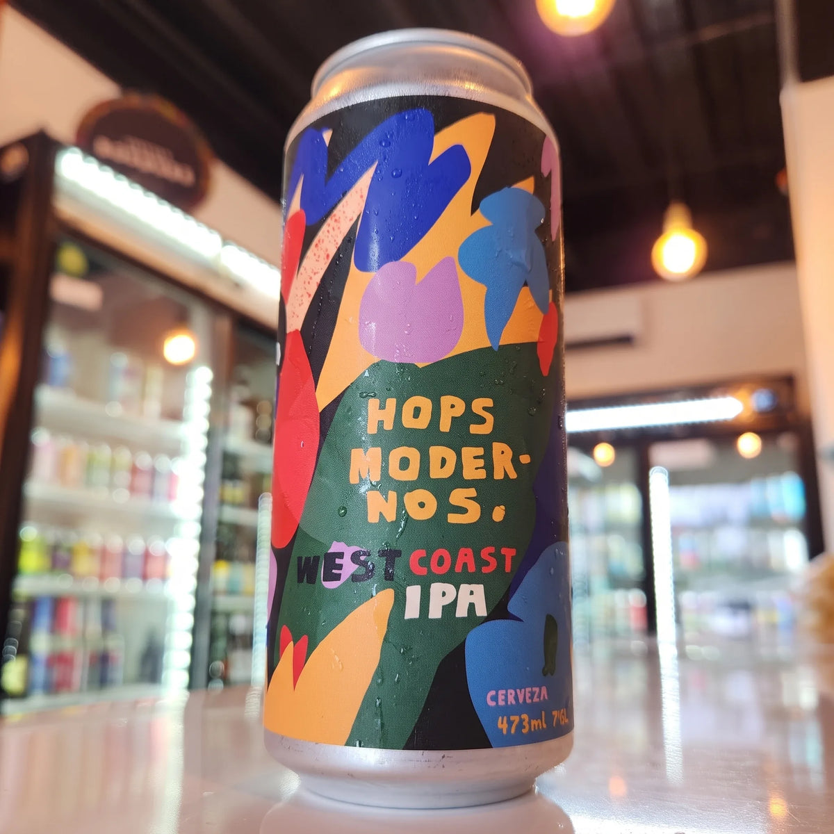 Cerveza artesanal Hasta Pronto Hops Modernos West Coast IPA 7% ABV 473cc. Disponible en Puerto Cervecero, Puerto Varas Chile.