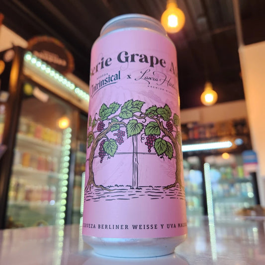 Lata de cerveza artesanal Intrinsical Serie Grape Ale Berliner Weisse con Uva Malbec Viña Laura Hartwig 473cc en Puerto Cervecero, Puerto Varas