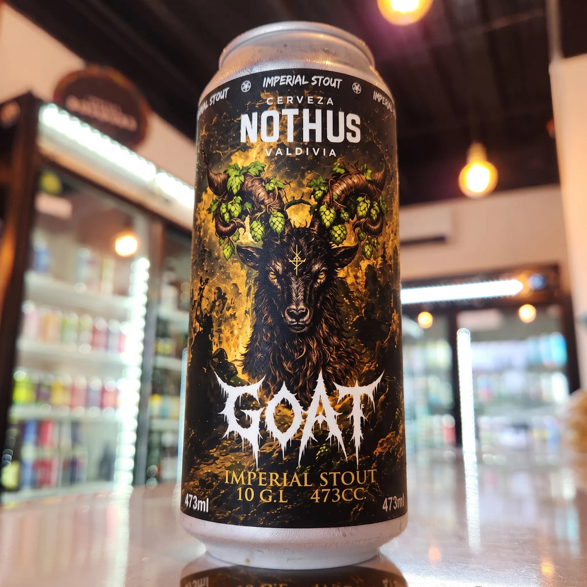 Cerveza artesanal chilena Nothus GOAT Imperial Stout 473cc. Compra online en Puerto Cervecero, Puerto Varas Chile.