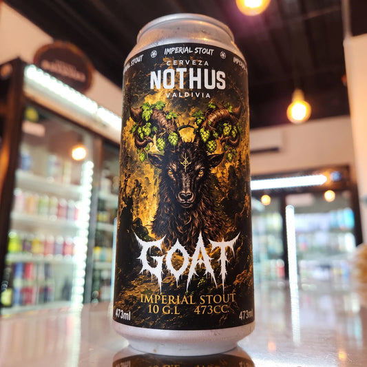Cerveza artesanal chilena Nothus GOAT Imperial Stout 473cc. Compra online en Puerto Cervecero, Puerto Varas Chile.