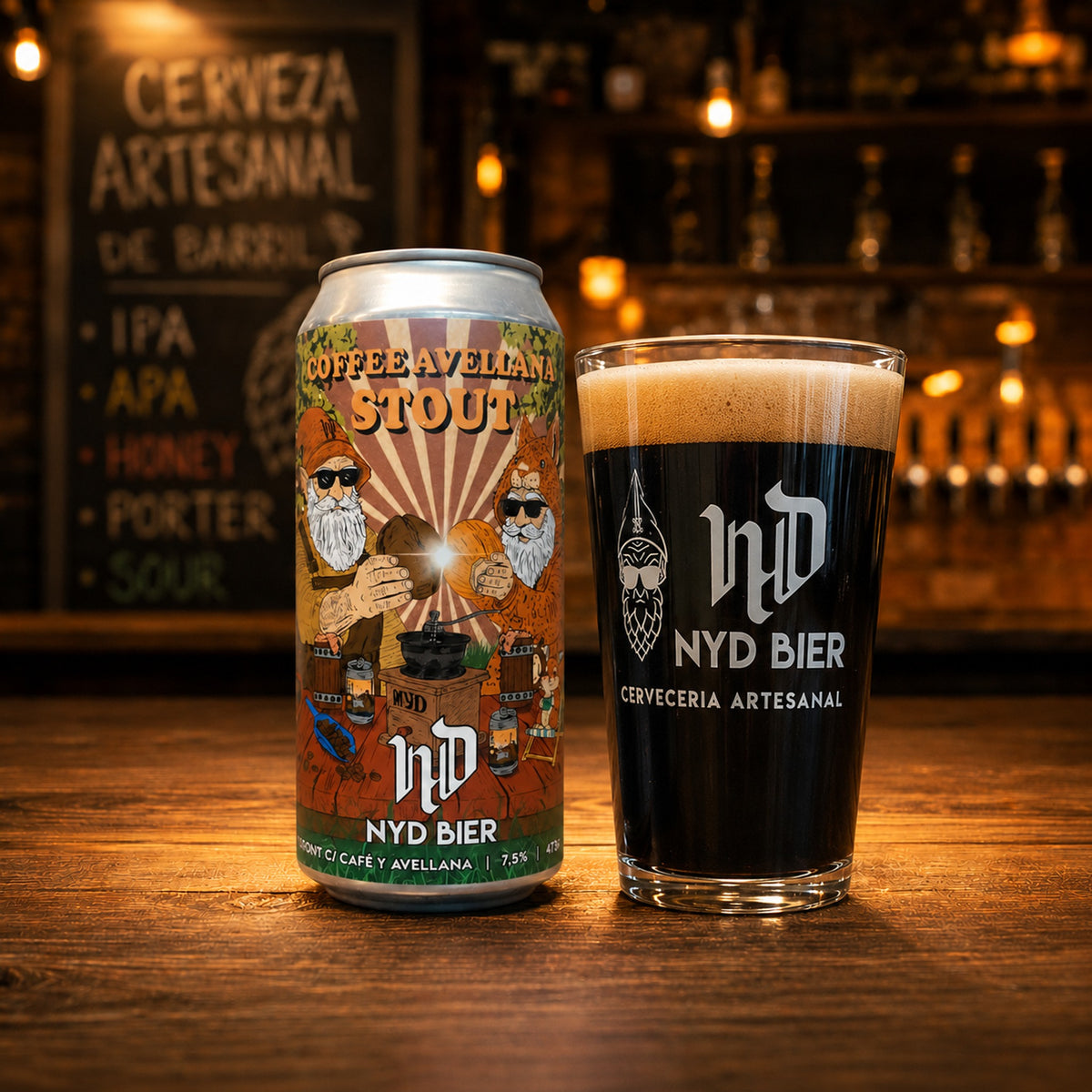 NYD Bier Coffee Avellana Stout 473cc - Disponible en Puerto Cervecero, Puerto Varas
