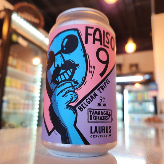 Lata de cerveza artesanal Tamango Falso 9 Belgian Tripel 355cc - Colaboración con Laurus - Puerto Cervecero