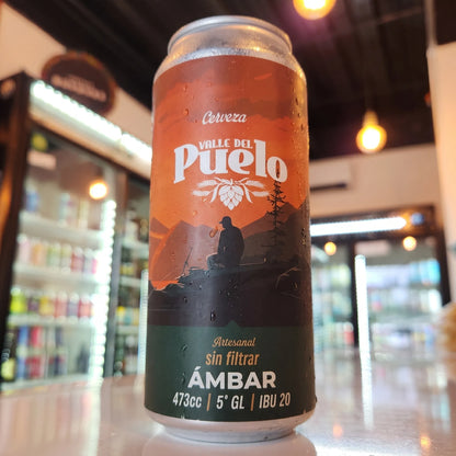 Cerveza artesanal chilena Valle del Puelo Ámbar 473cc. Compra online en Puerto Cervecero, Puerto Varas Chile.