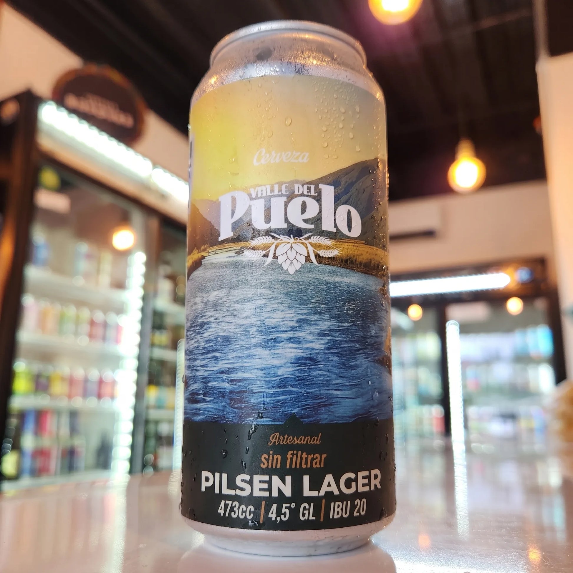 Cerveza artesanal chilena Valle del Puelo Pilsen Lager 473cc. Compra online en Puerto Cervecero, Puerto Varas Chile.